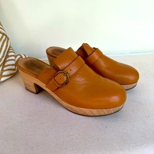 Women Madewell Leather Clog Buckle 7.5 Tan Chestnut